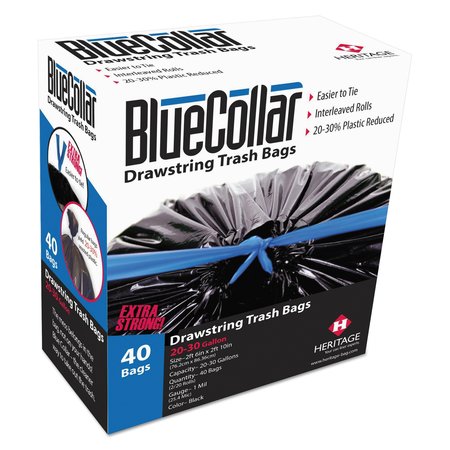 BLUECOLLAR 30 gal Trash Bags, 37 in x 34 in, Premium, 1 mil, Black, 40 PK N6034YK RC1